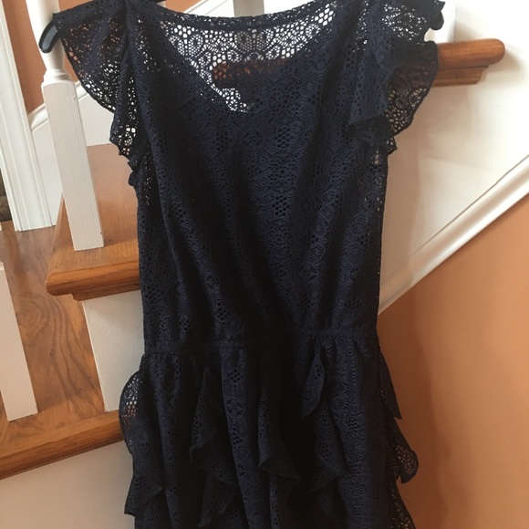Navy blue 2-Hip lined lace dress w/ ruffles, Sz 12 - Picture 5 of 7